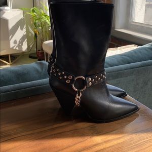 Black leather buckle Kooples boot w/ chain